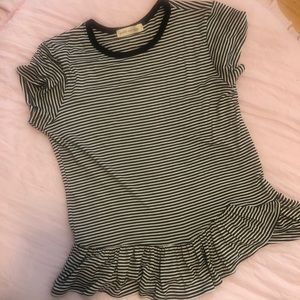 Black and White Striped Ruffle Tee